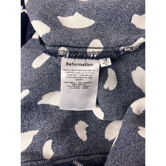 Reformation Sigmund Dress 12 Womens Blue Print Smocked Side Slit Midi - Picture 10 of 10